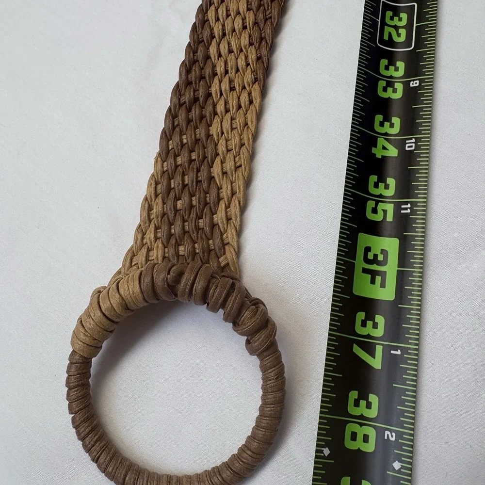 Brown & Tan Woven Belt Wide Boho Ring Buckle Tassel Fringe 36